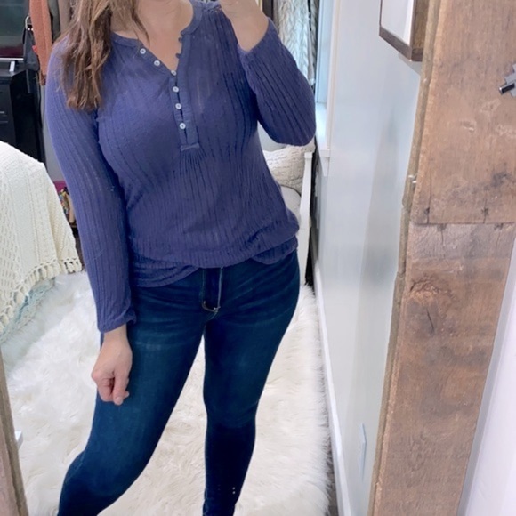 LUCKY Brand linen blend purple knit thermal top size small - Picture 2 of 8